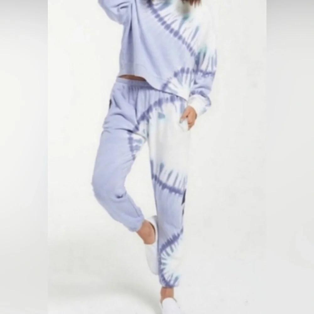 NWT Wildfox Shibori Tie Dye Lavender & Teal Sweatpants / French Terry Joggers - Picture 9 of 12